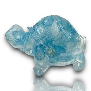 Resin Turtle Inlaid Aquamarine Gemstone 1" Figurine Relaxation Release Fears